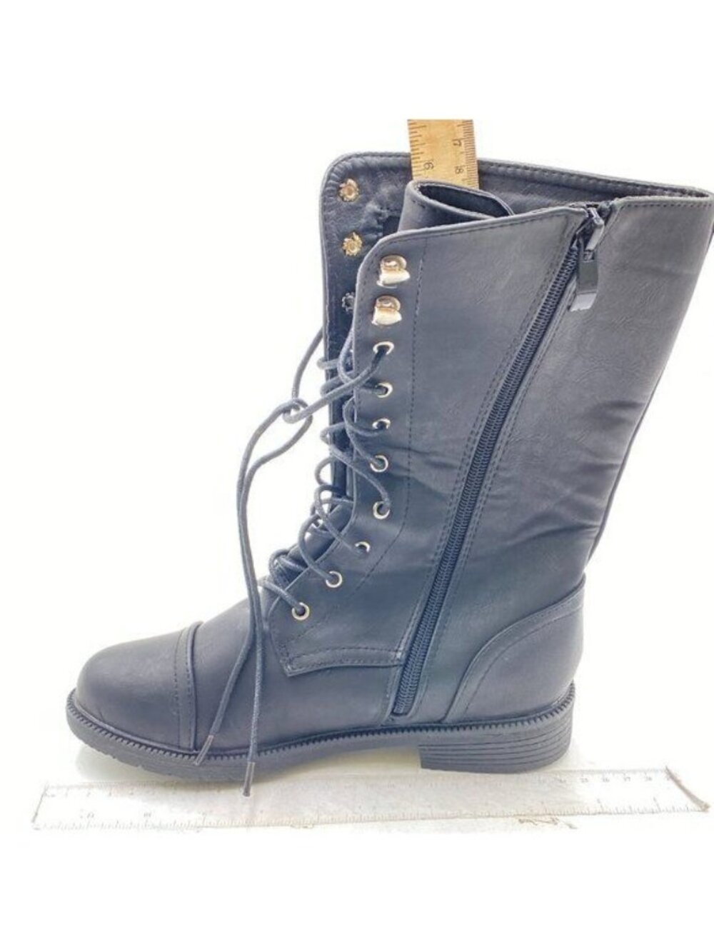 Women's Combat Booties Mid-Calf Boots Ankle Lace up Military Shoes Black